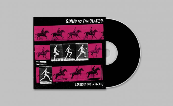 EP with disc sliding from cover. The cover artwork is pink and black with film strips of horse running intercut with a naked man running.