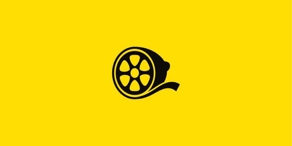 Lemon Press logo, black on yellow background. A silhouetted lemon cross-section that also appears as a film reel with celluloid unspawling away from the lemon.