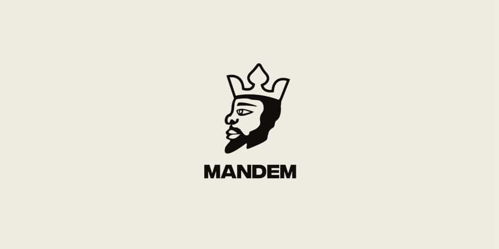 Headshot in black of Mansa Musa side-on with the word MANDEM below.