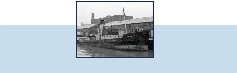 Photograph in black and shite showing SS Freshspring Steamship in Bristol Docks.