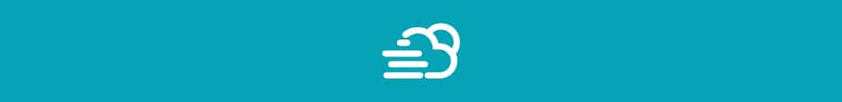 Weather Shift icon on a turquoise background. The icon show a cloud with a sun and horizontal lines resembling wind. 