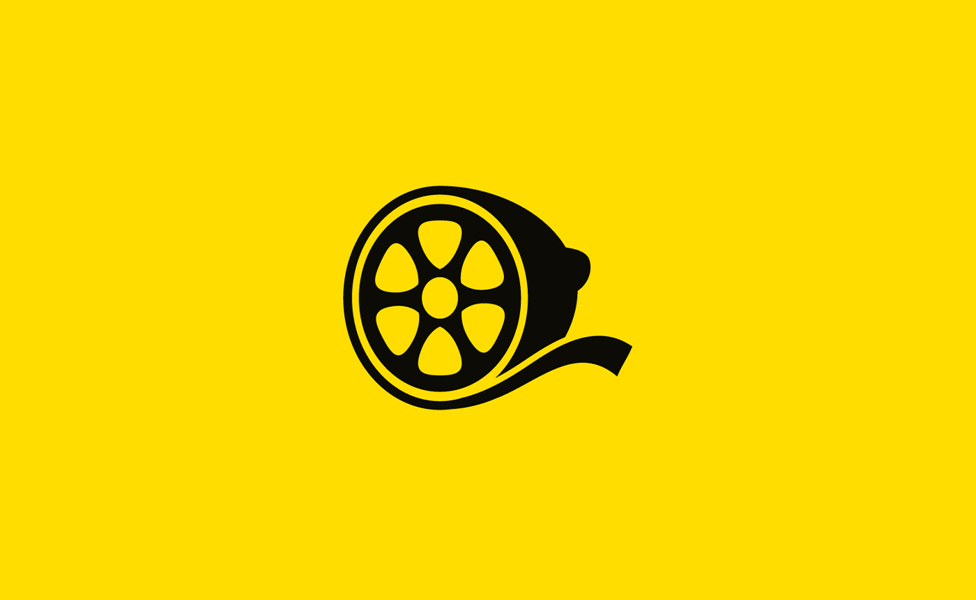 Lemon Press, black on yellow background. A silhouetted lemon cross-section that also appears as a film reel with celluloid unspawling away from the lemon.